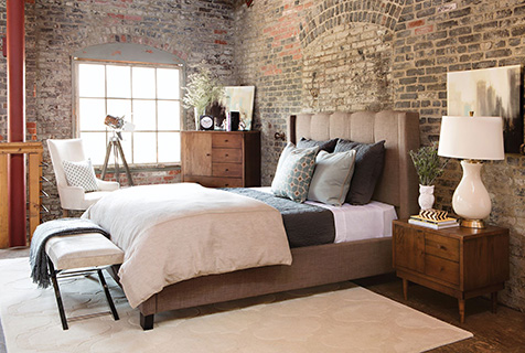 upholstered platform bedroom